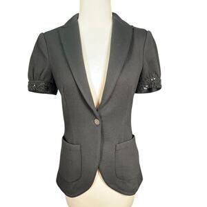 ISLI Black Sequin Sleeve Short-Sleeve Blazer Size 8 (100% Wool Blend) Vintage